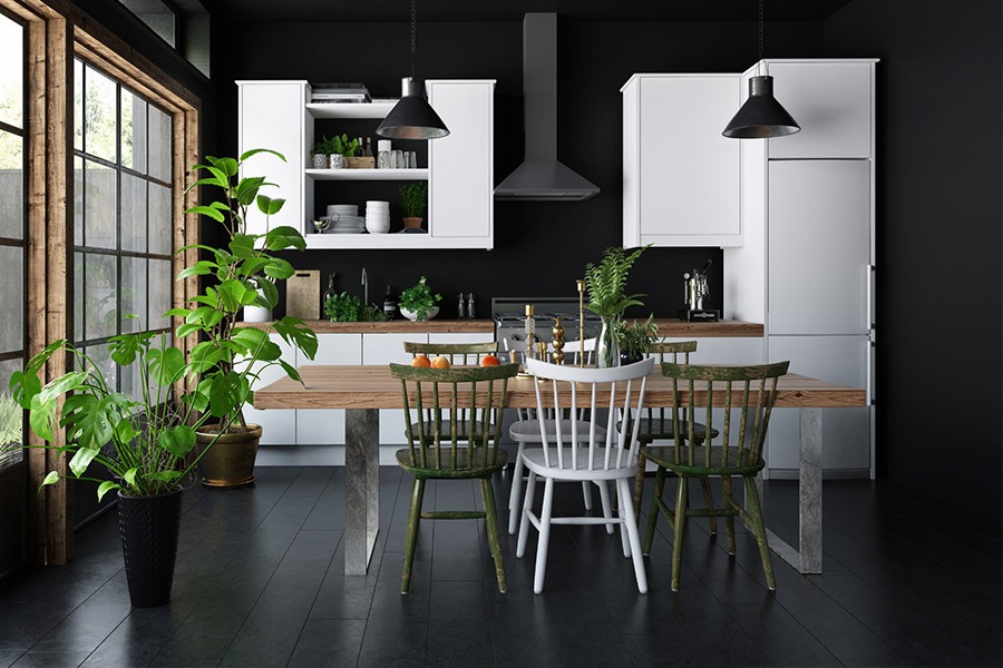 Image of a beautiful modern black and white Kitchen